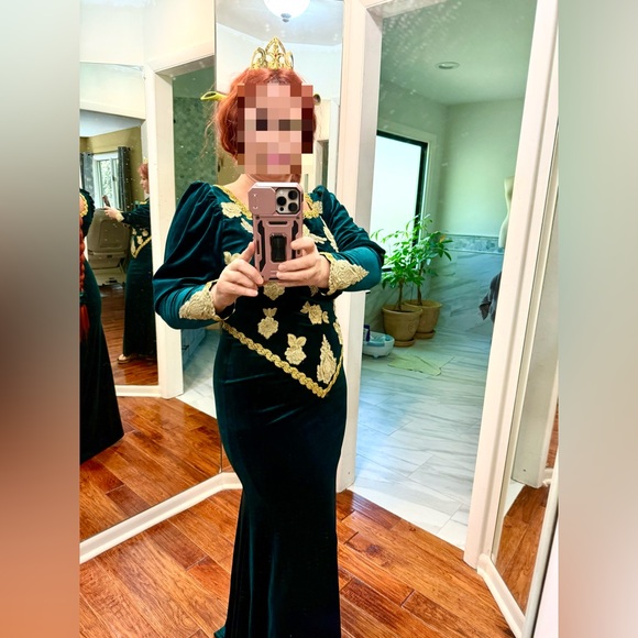 Princess Fiona Velvet Dress with Gold Embroidery Sz M - Picture 4 of 5